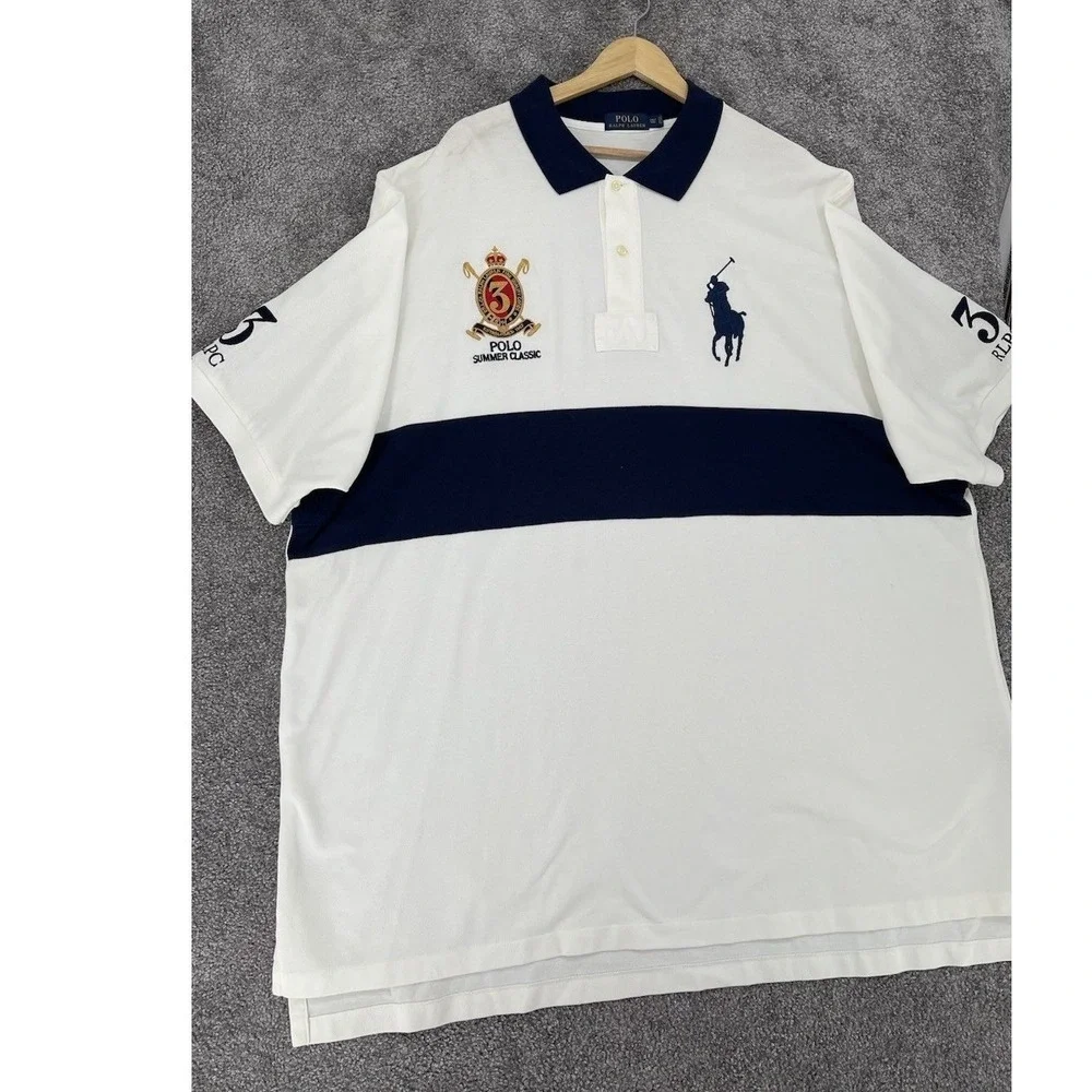 Polo Ralph Lauren Summer Classic Crest Polo Shirt Big Pony White Navy 3XLT